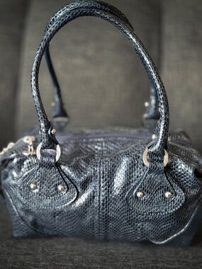 Stuart Weitzman Navy Snakeskin Leather Bag / Purse